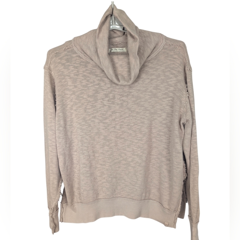 We The Free Small Cowl Neck Oversized Long Sleeve Blush Pink Top
